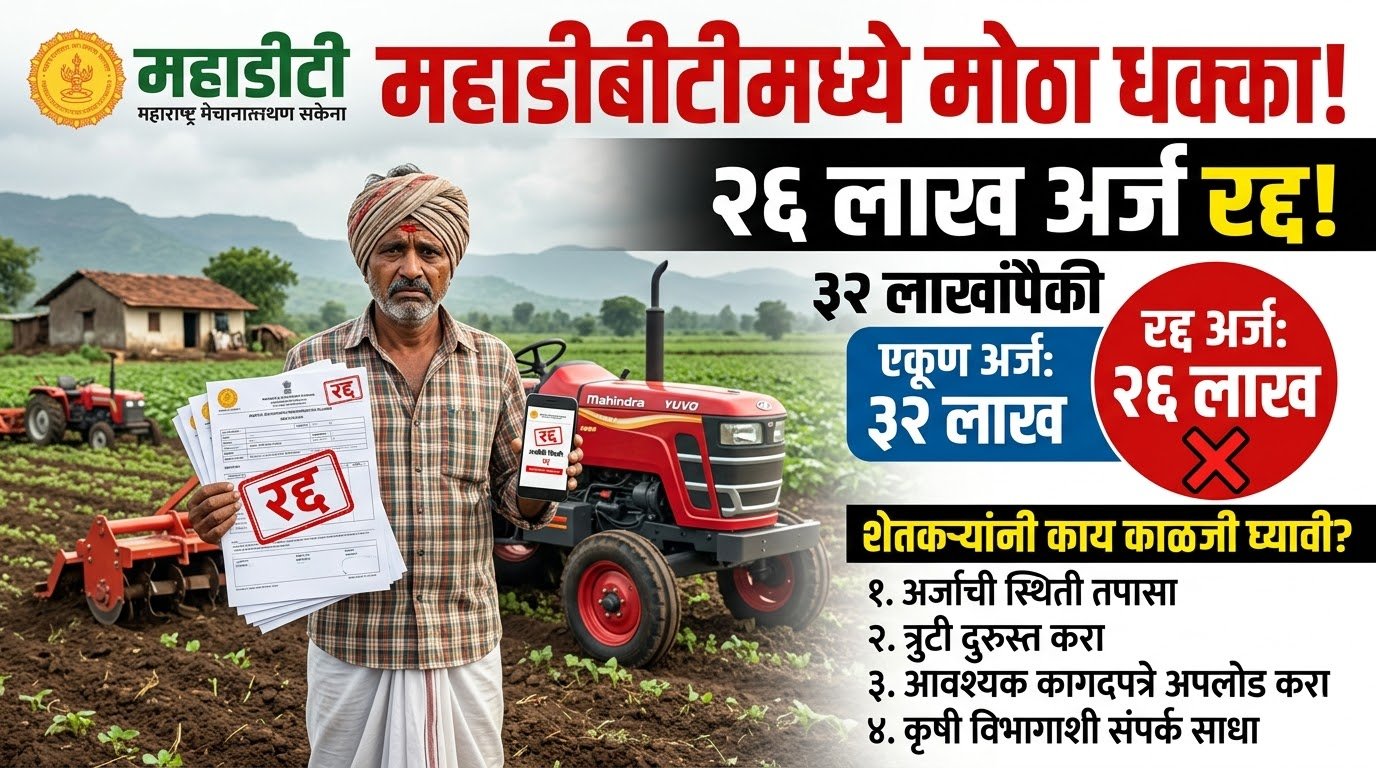 महाडीबीटीवरील कृषी यांत्रिकीकरण योजनेत मोठा धक्का; ३२ लाखांपैकी तब्बल २६ लाख अर्ज रद्द, शेतकऱ्यांनी काय काळजी घ्यावी? Mahadbt update 1 unnamed 23